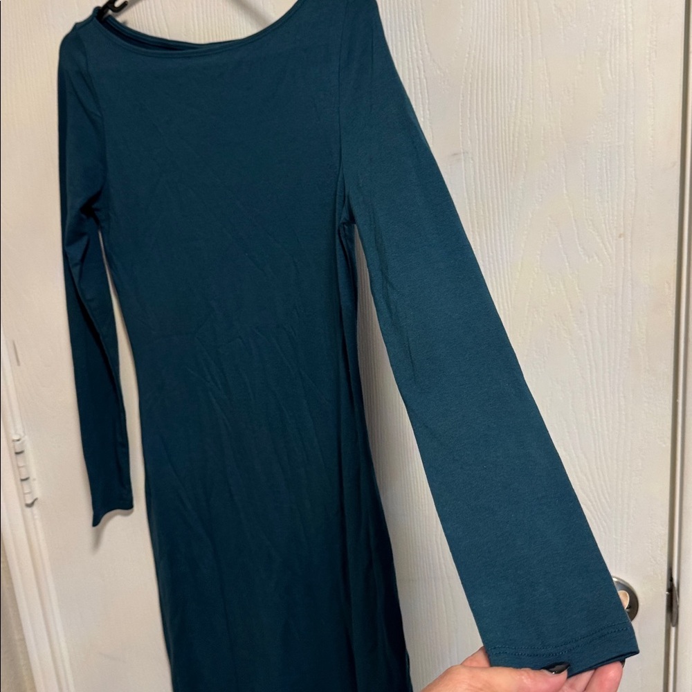 NWT  Wild Fable Medium teal‎ green sheath dress scoop neck long sleeves soft - Picture 5 of 9